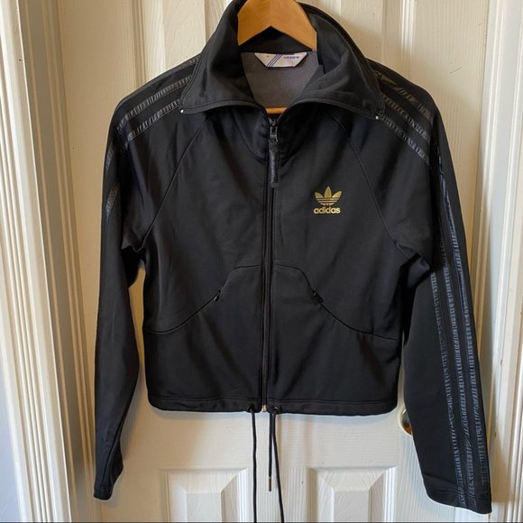 Adidas trefoil women’s full zip high neck track jacket satin 3 stripes - small - Picture 3 of 15